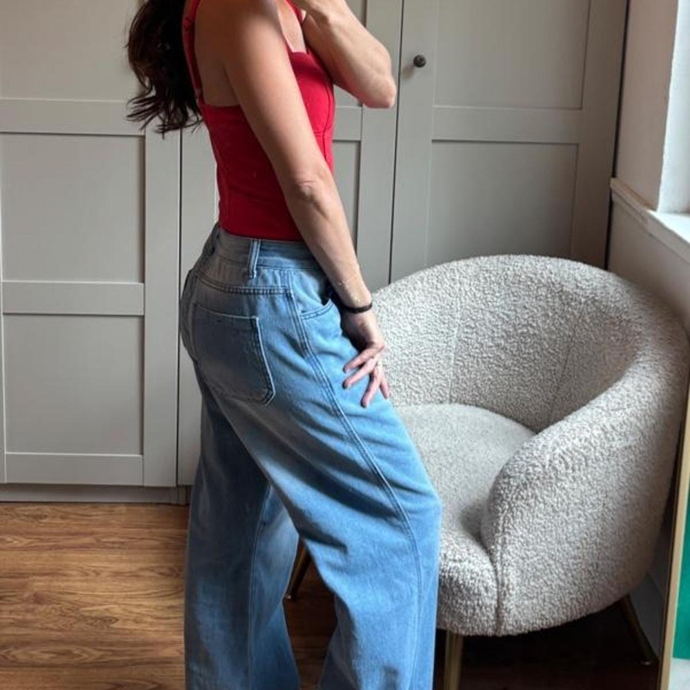 Light Wash High Waisted Wide Leg Jeans Streetwear Square Back Pockets
